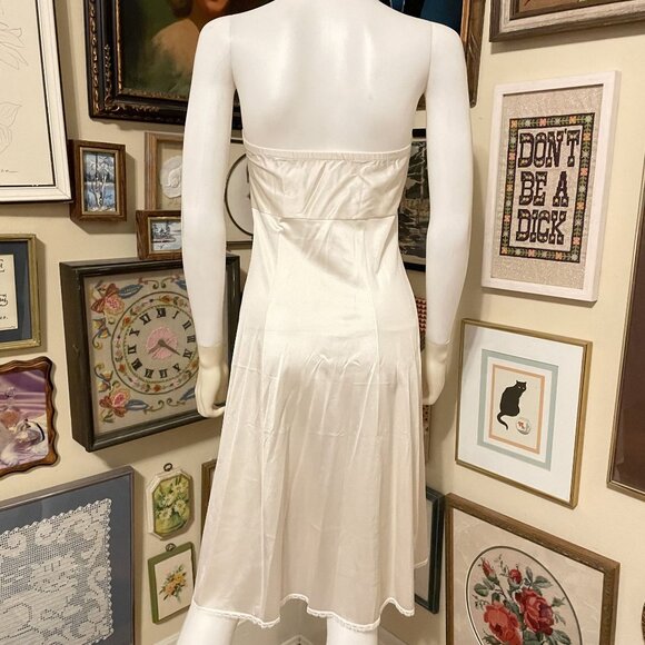 80s Vintage JCPenney Ivory Nylon Strapless Elastic Top Slip Dress Size 34/S - Picture 4 of 6